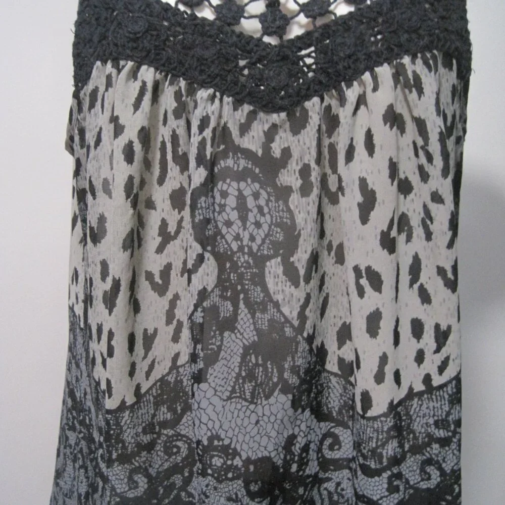 Vanity Womens Medium Sleeveless Top Sheer Polyester Dark Leopard & Lace Crochet - Picture 2 of 6